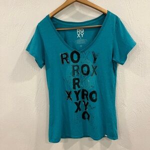 Roxy v-neck, teal t-shirt, size XL